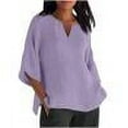 thumbnail image 5 of TKYCMSUAKI Linen Tops for Women Loose 2024 3/4 Sleeve Crew Neck T Shirts Summer Solid Color Gauze Top Side Split Blouse Tunic Tops, 5 of 5