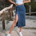 thumbnail image 2 of Ediodpoh Jean Skirt Long Women's Clothing Button Irregular Slit Denim High Waist Long Skirt Casual Women's Skirts Navy XS, 2 of 8