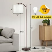 OUTON Iron Modern Standing Lamp, Floor Lamp for Living Room with Foot Switch, Hanging Shade and 4 Color Temperatures 9W Bulb for Bedroom, Study Room, Office