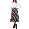 thumbnail image 2 of INSPIRE CHIC Women's Vintage Plaid High Waist A-Line Long Maxi Skirt with Pockets XS Khaki, 2 of 6