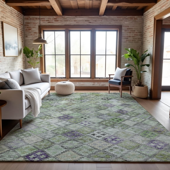 Addison Rugs Mayfield Premium Machine Washable Transitional Geometric Green Rectangle Rug, 9' x 12'