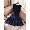 thumbnail image 2 of Navy Blue Sleeveless Fit & Flare Mini Dress With Tiered Ruffle Skirt And Bow Detail, 2 of 8