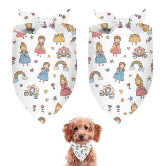 Dog Bandana 2 Pack,White Princess Castle Pattern Bandanas for Dogs,Cat Bandana,Small/ Large Dog Bandana 2 Size,Dog Bandanas