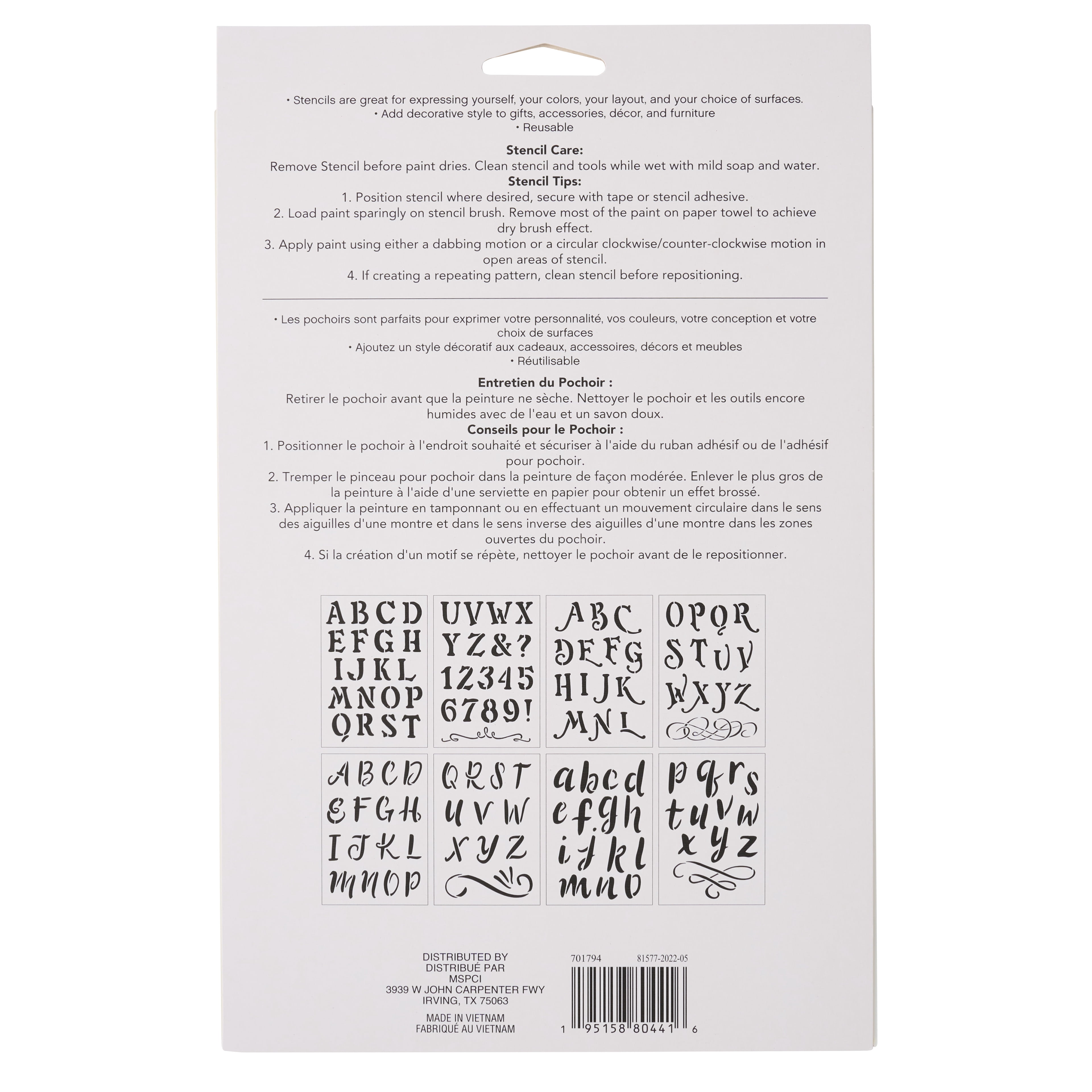 Craft Smart 1.5" Whimsy Alphabet Stencils - Reusable Plastic Stencil Sheets with 120 Playful Letter Designs per Pack, Ideal for DIY Crafts & Decor, 6 Pack