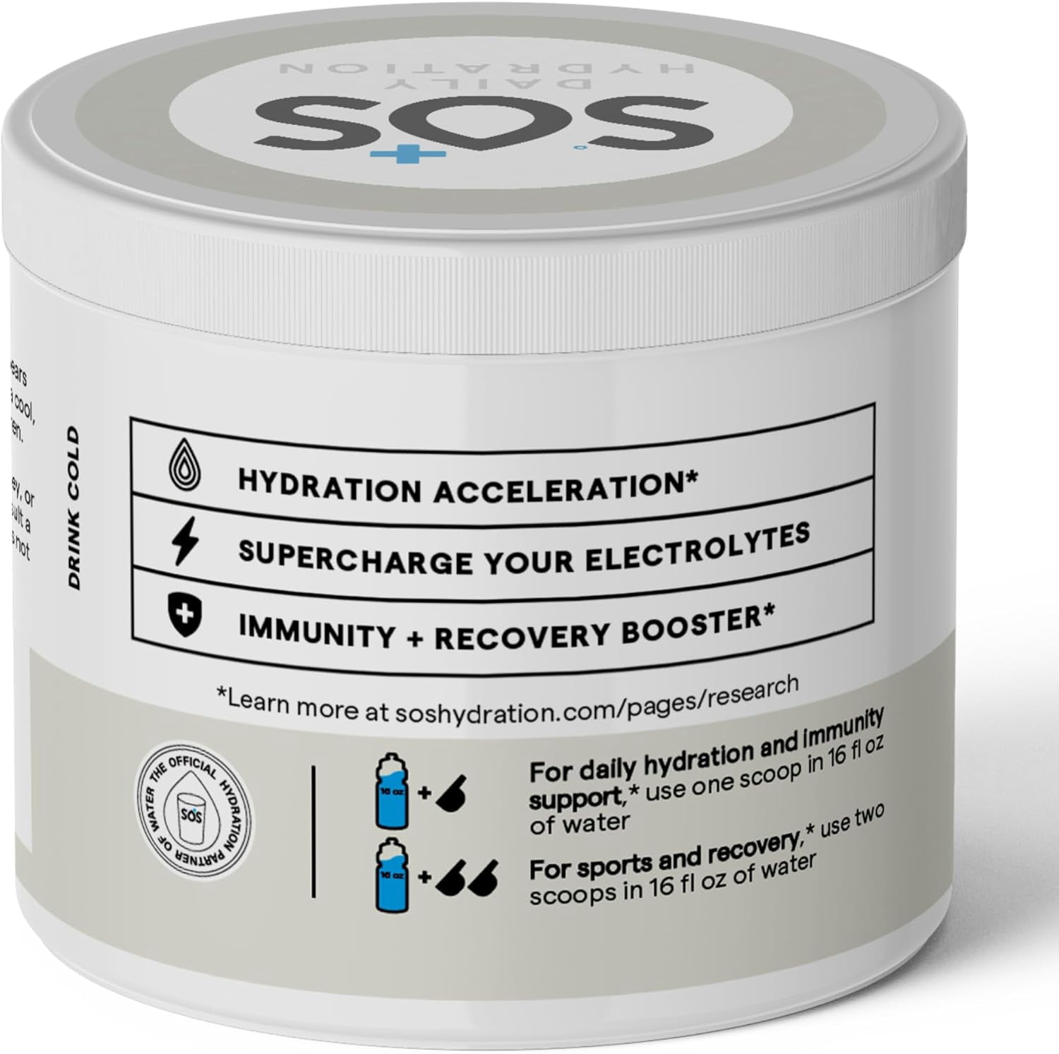 SOS Hydration Coconut Electrolyte Drink Mix (31 Servings) – Low Sugar, 15 Calorie, Keto-Friendly & Rapid Rehydration
