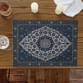 thumbnail image 3 of Retro Abstract Flower Texture Placemats Set of 6,Wipeable Washable Table Mats for Dining Tables, Dark Blue Gray Ethnic Pattern Place Mats for Kitchen Event Party Tabletop Decor, 3 of 9