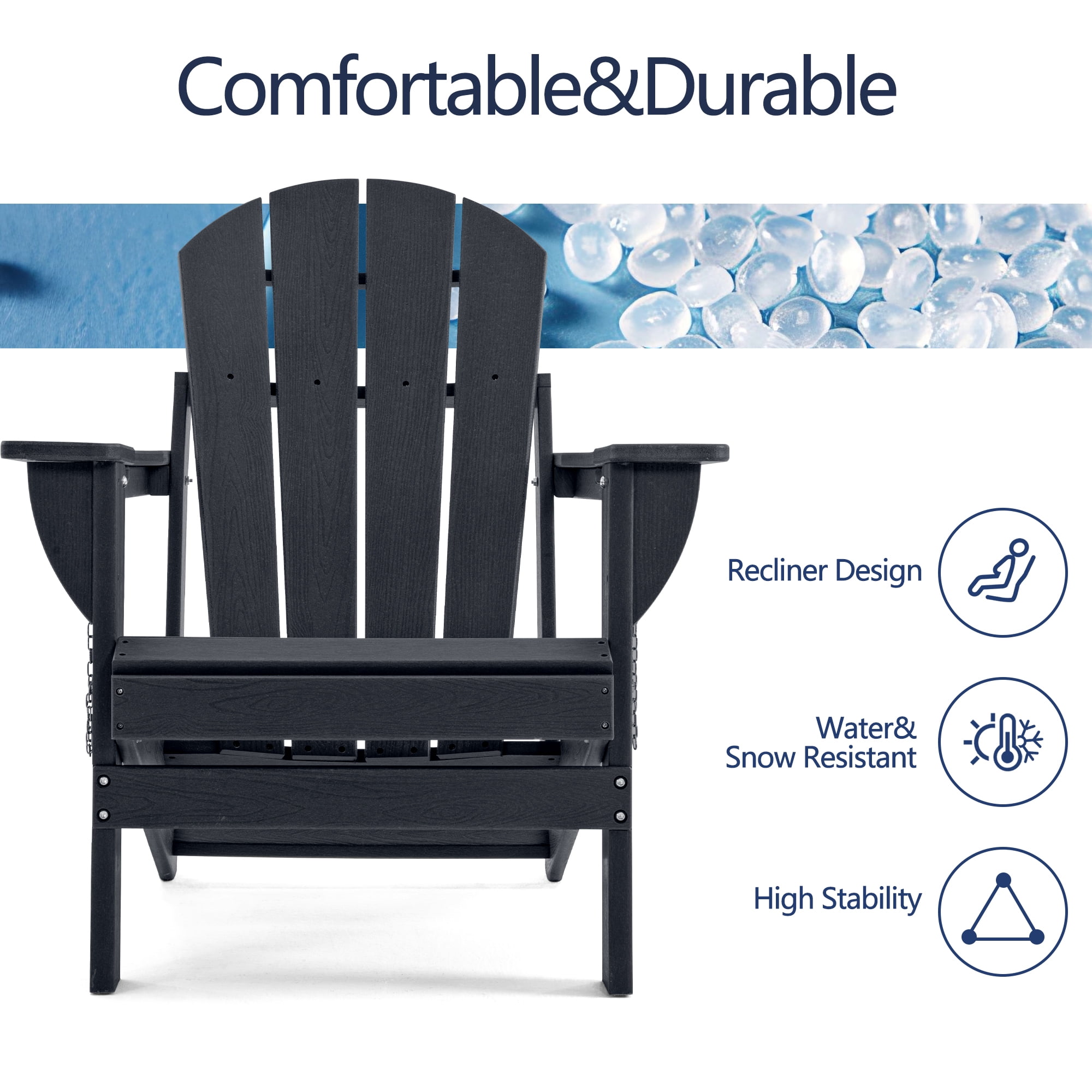 ENYLAY Folding Adirondack Chair with Dual Cup Holders & Phone Holder, All-Weather HDPE Fire Pit Chairs for Outdoor, Patio, Poolside, Garden(Black,Set of 2)