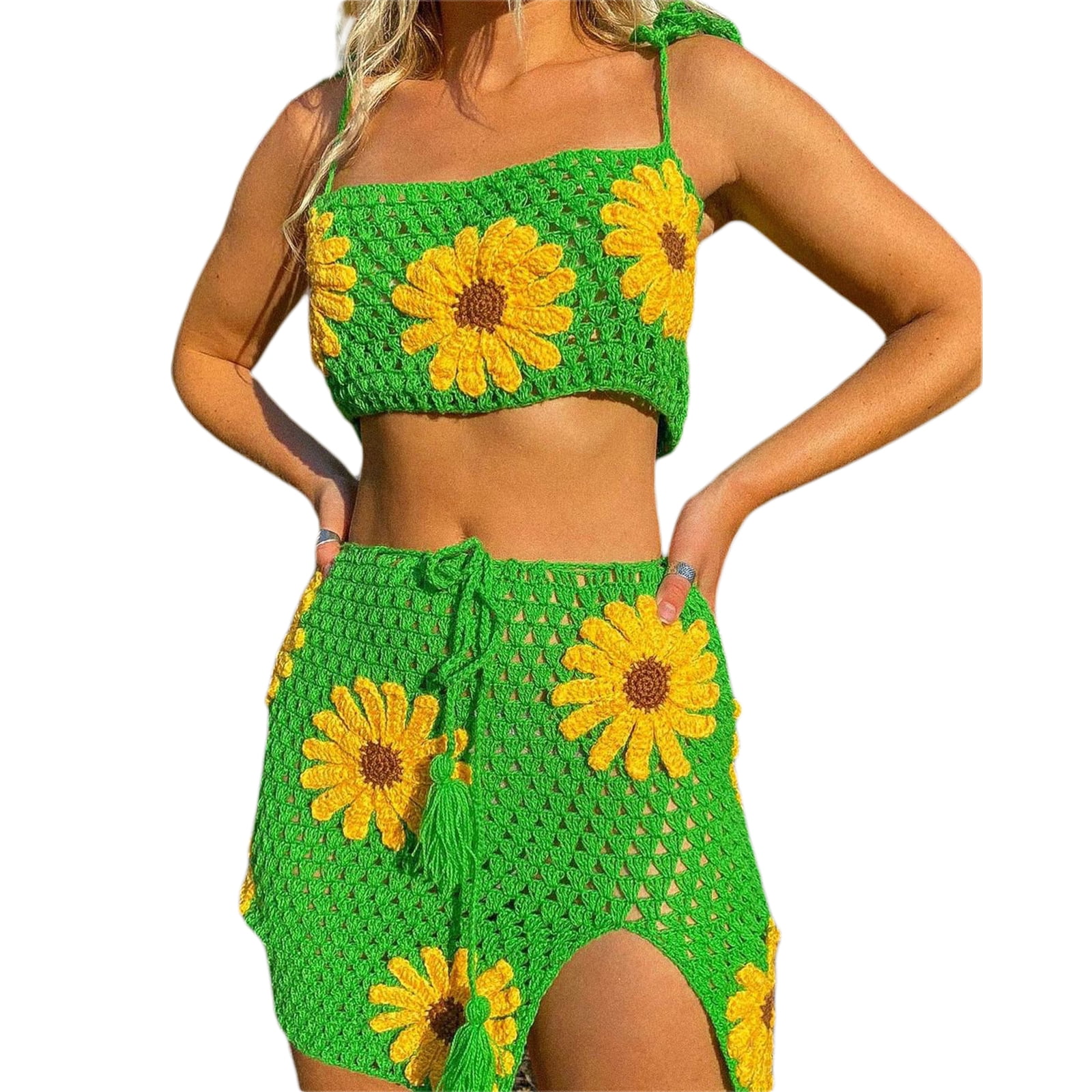 Chic Crochet Two Piece Set For Women Irregular Crochet Tank And Belt Skirt,  Trendy Streetwear Outfit From Daye03, $18.42