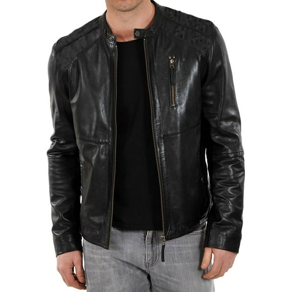 Mens Leather Jacket Slim Fit Biker Motorcycle Black Genuine Lambskin Jacket Coat A280