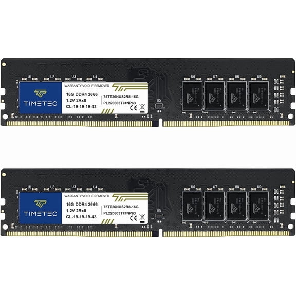 Timetec 32GB KIT (2x16GB) DDR4 2666MHz (PC4-2666V) PC4-21300 UDIMM Desktop RAM – 288-Pin 1.2V CL19 Non-ECC Unbuffered DIMM Memory Module Upgrade