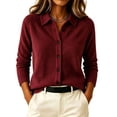 thumbnail image 2 of Womens Cardigan Sweaters Button Up Loose Stand Up Collar Solid Color Long Sleeve Base Cozy Fall Winter Wine XL, 2 of 5