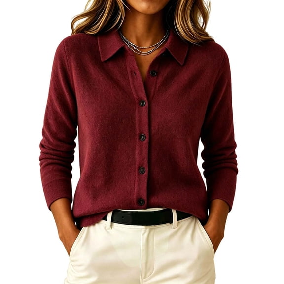 Cmfcve Womens Cardigan Sweaters Button Down Collar Brushed Soft Knit Tops Business Casual Fall Long Sleeve Sweaters