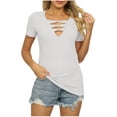 thumbnail image 1 of Birdeem Hauts et Blouses à Manches Courtes pour Femmes, Mode Décontractée, Couleur Unie, Col en V, Manches Courtes, 1 of 5