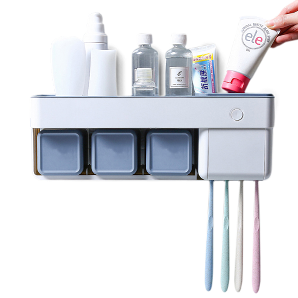 Bathroom Self Adhesive 5-Toothbrush Toothpaste Holder Wall Mount Rack Organizer