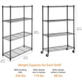 thumbnail image 5 of 5-Shelf Adjustable, Heavy Duty Storage Shelving Unit on 4'' Wheel Casters, Metal Organizer Wire Rack, Black (30L x 14W x 64.75H), 5 of 5