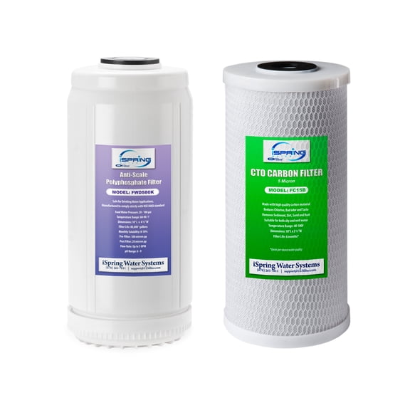 iSpring F2WGB21BDS Whole House 4.5"x10" Water Filtration CTO Carbon Block and Anti-Scale Polyfilter Water Filter Replacement Cartridge Pack Set for WGB21B-DS