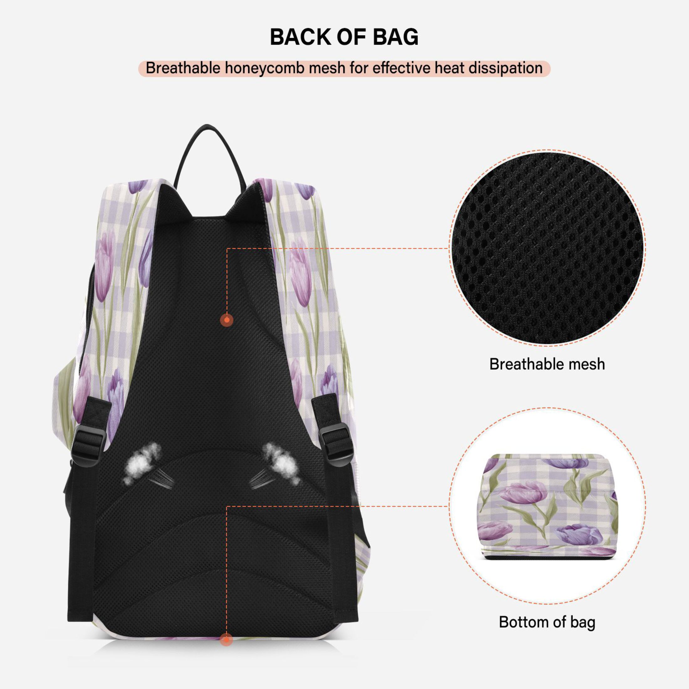 2 Racquet Holder Tennis Backpack Tennis Racket Covers Gym Bags Beautiful Pinkish-purple Tulips