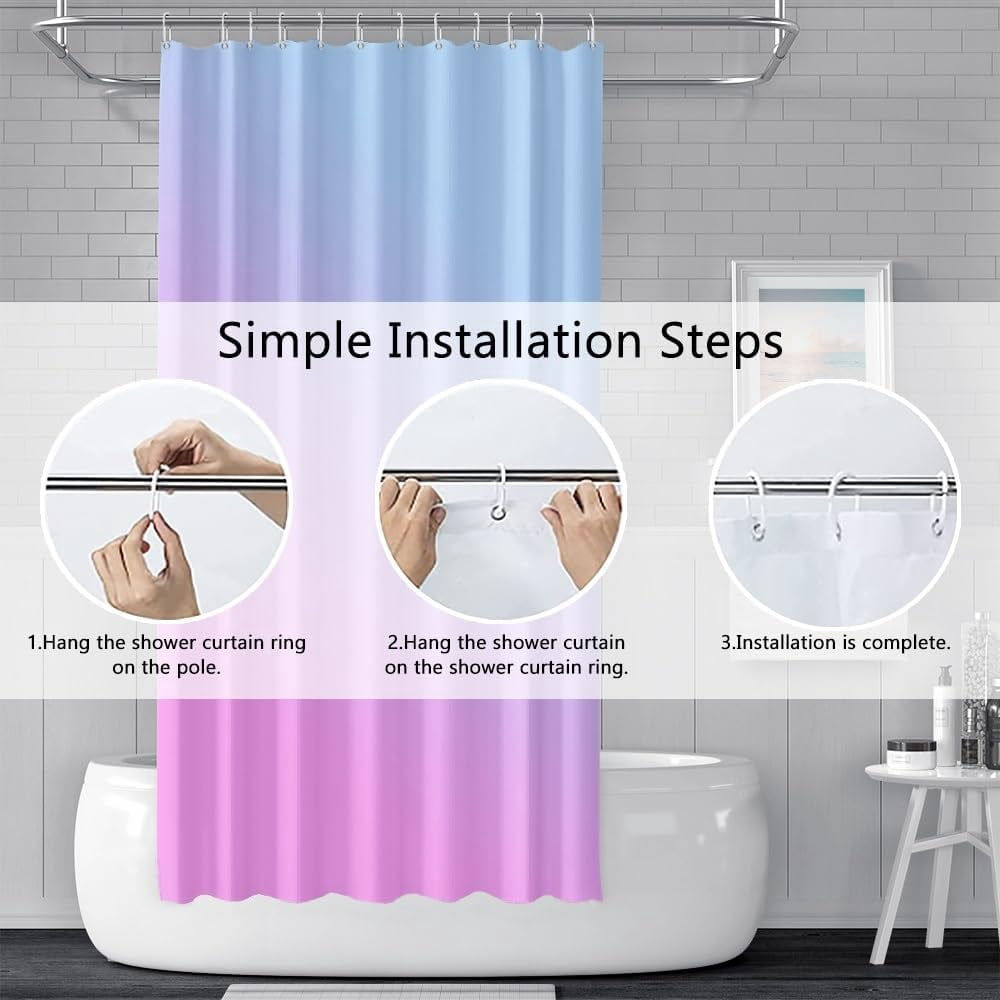 Ombre Blue Purple Shower Curtain Set with Hooks Modern Gradient Pink Shower Curtains for Bathroom Hotel Dorm Solid Boho Waterproof Fabric Shower Curtain 84x72inches