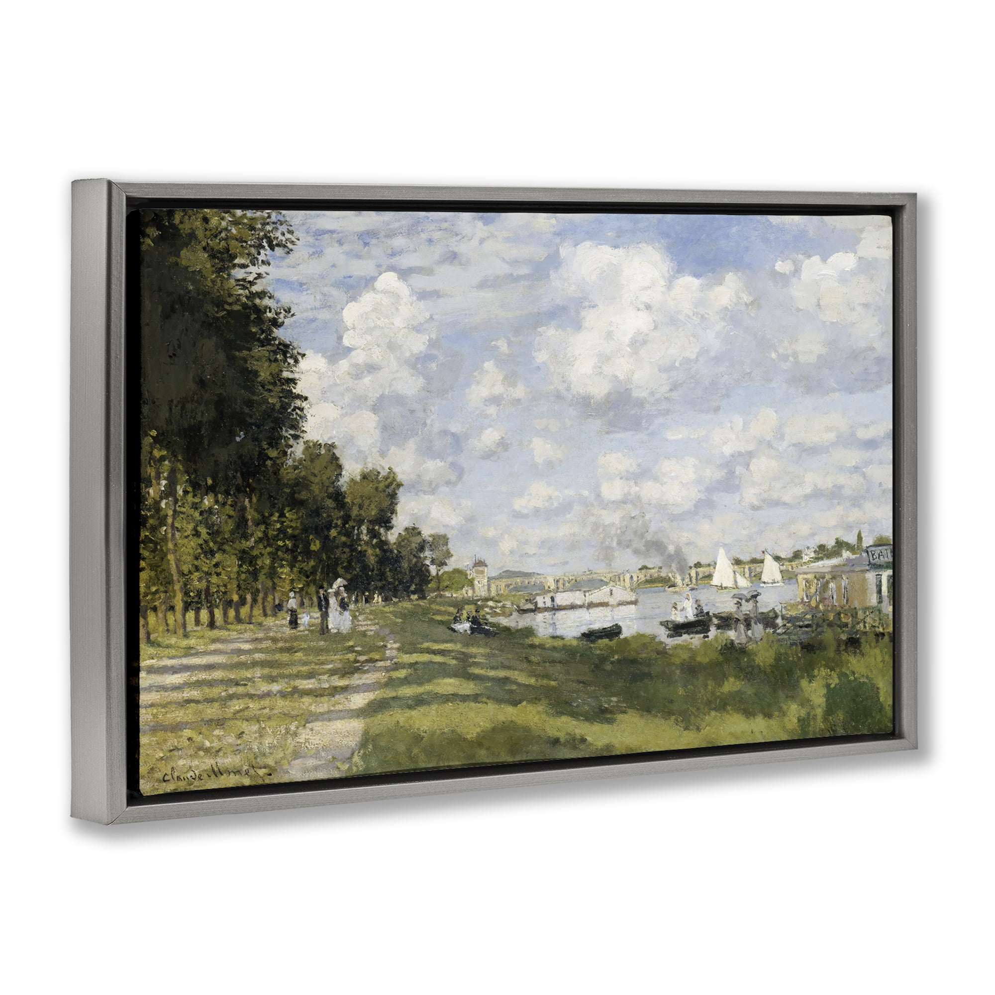 Stupell Industries Classic Monet Bassin d'Argenteuil Landscape & Nature Painting Gray Floater Framed Canvas Art Print Wall Art, 25 x 17