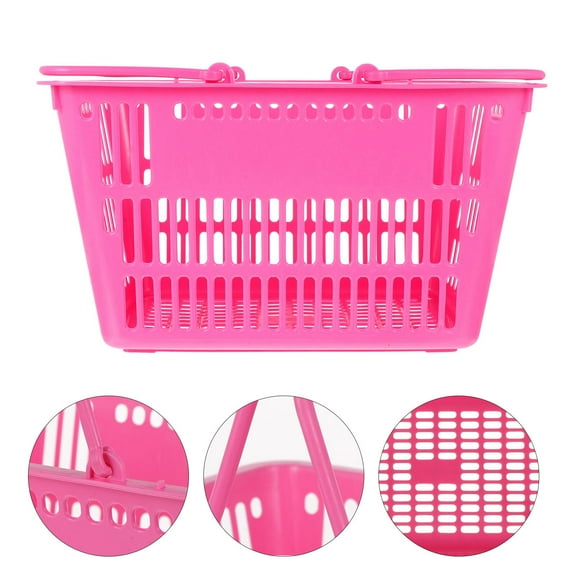 OUNONA Rosy Plastic Shopping Basket with Handles for Storage and Shopping Use 1 Piece