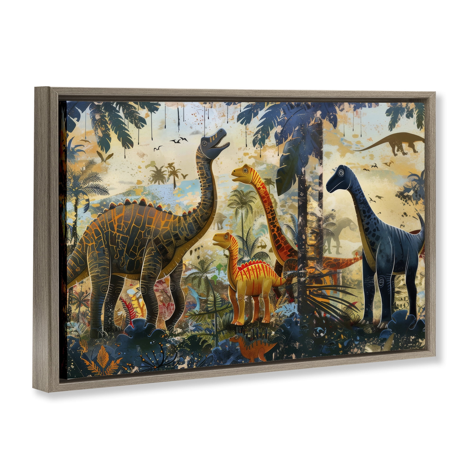 Stupell Industries Jurassic Journey in Nature Brown Framed Floater Canvas Wall Art, design by Lazar Studio