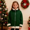 thumbnail image 4 of BOBOGOJP Hoodies for Girls Full Zip Furry Trim Thick Jacket Kids Boys Christmas Santa Sherpa Fleece Lined Warm Pullover Dark Green for Size 2-3 Years, 4 of 7