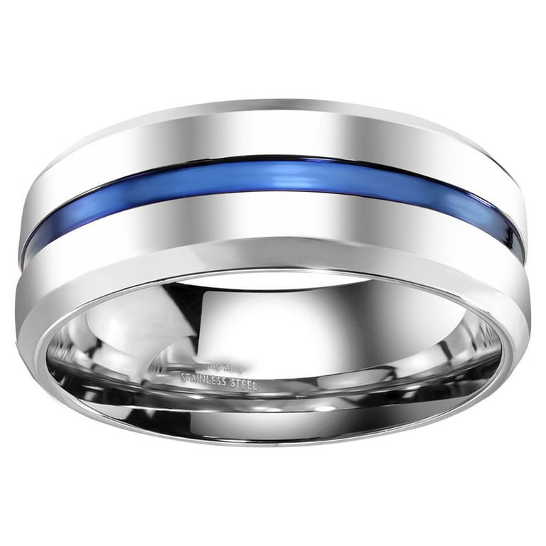 His and Hers 3 Piece Trio Sterling Silver Thin Blue Line Wedding Band  Engagement Ring Set 13/6 