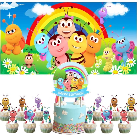 Bichikids Party Decorations Set Kit Latex Balloons Birthday Decor Cake Topper Fans Banner Backdrop