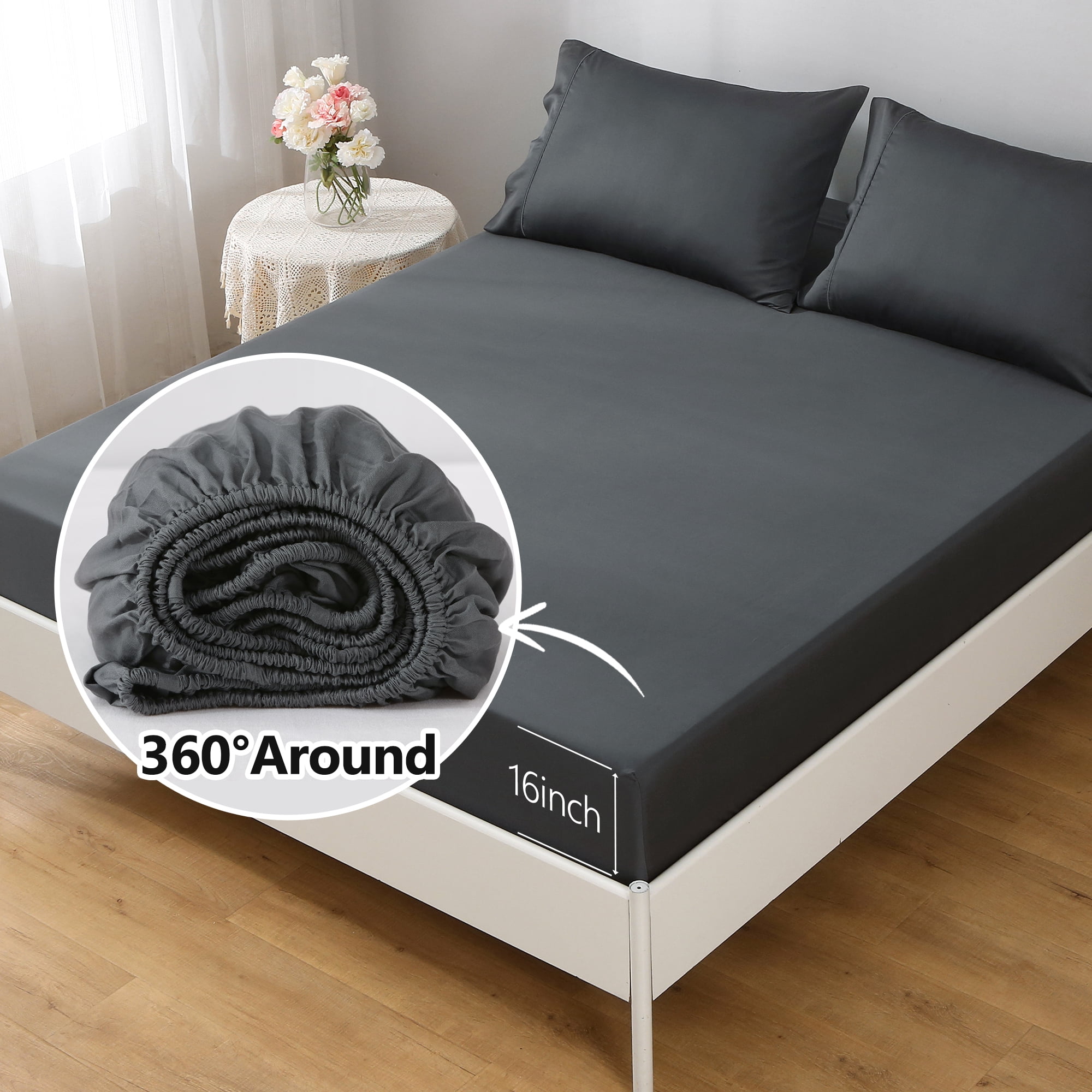 L Linen World 100% Viscose from Bamboo Sheets Set Full Size,Bamboo Cooling Bed Sheet 4 Pieces Deep Pocket Sheet,Silky Soft,Breathable(Shadow Grey,Full)