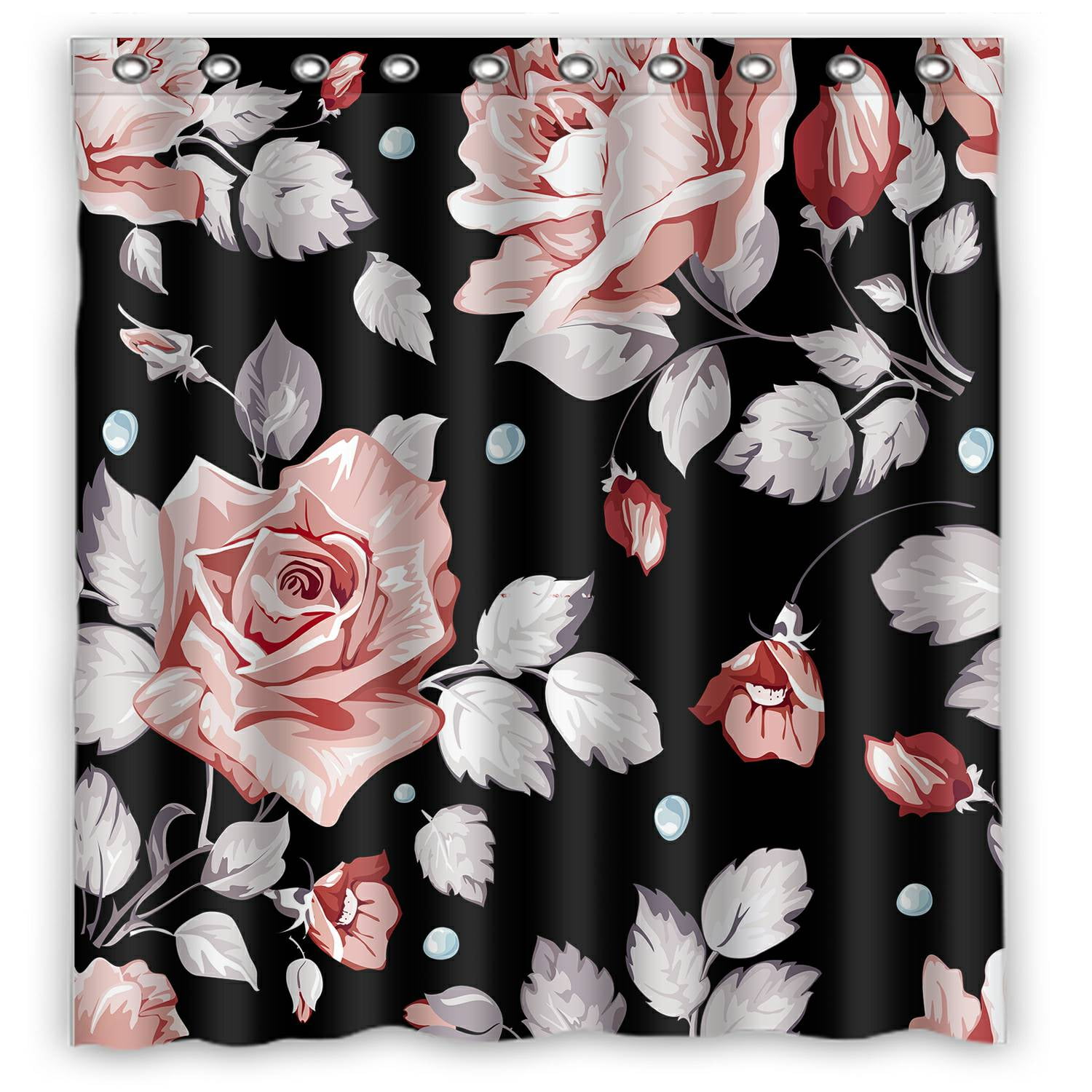 ECZJNT pink roses on black floral Shower Curtain Bathroom Waterproof ...