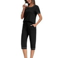 thumbnail image 6 of Jalioing Women's Lounge Set 2 Piece Short Sleeve V Neck Tops Capris Pajama Set with Pocket Loose Sleepwear, 6 of 9
