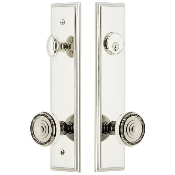 Grandeur 840351 Carre Solid Brass Tall Plate Single Cylinder Keyed Entry Set - Nickel