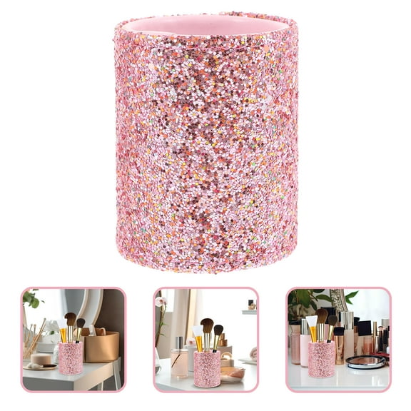 GAXIRE Glitter Pink Makeup Brush Storage Holder Compact Decorative Case