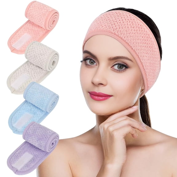 5Pcs Spa Facial Headbands for Women Makeup Yoga Sports Shower Washing Face Soft Comfortable Hair Bands with Magic Tap Adjustable (5Pcs Purple)