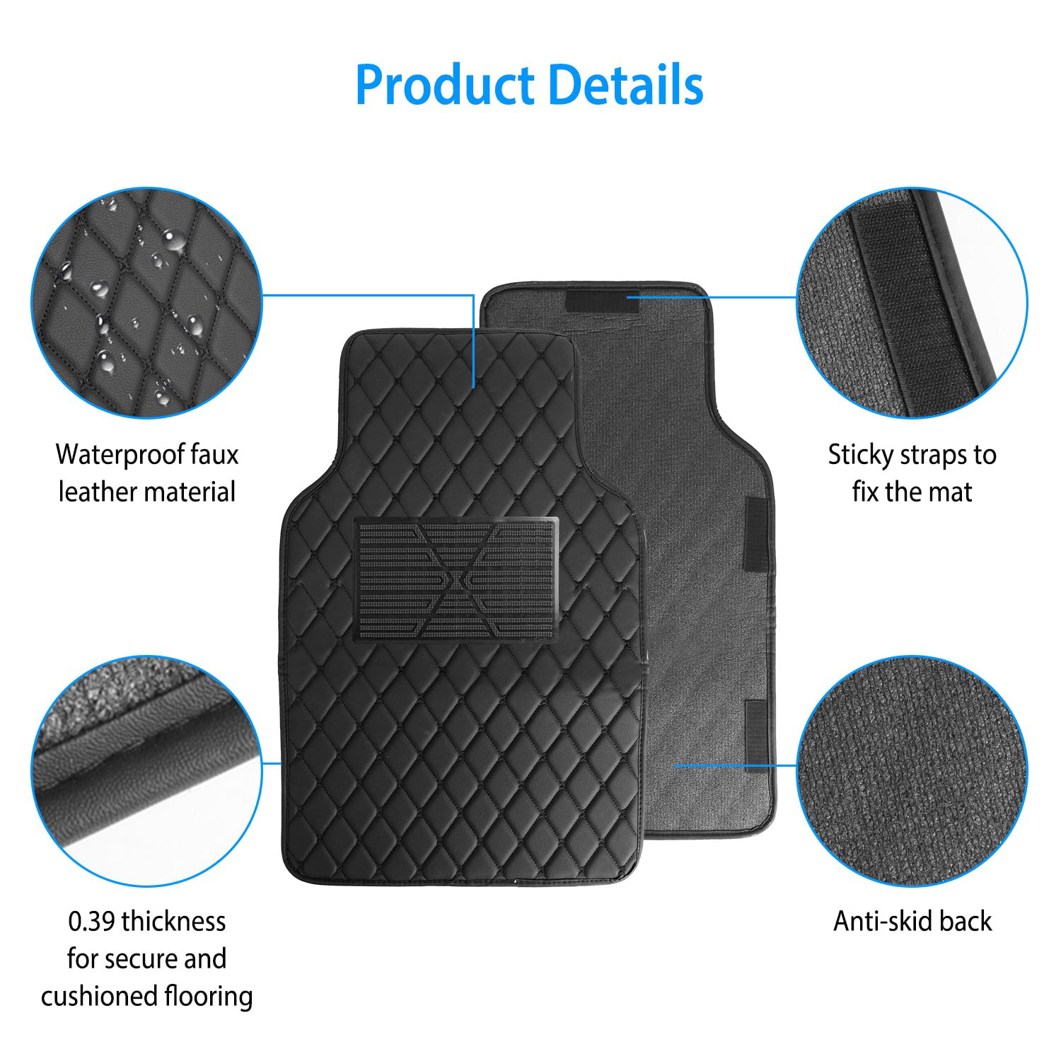 iMounTEK Waterproof Auto Carpet, Universal Faux Leather Floor Mats for Car, Black