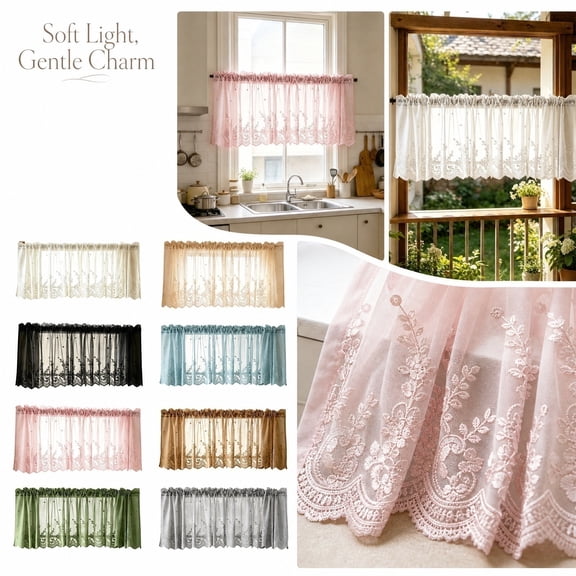 THOPBPRK Sheer Rod Pocket Curtains Short Cafe Curtains Small Window Valance Sheers Kitchen Window Decor Light Filtering Tier Curtains for Bathroom Living Room Dining Area , 1Pack Beige