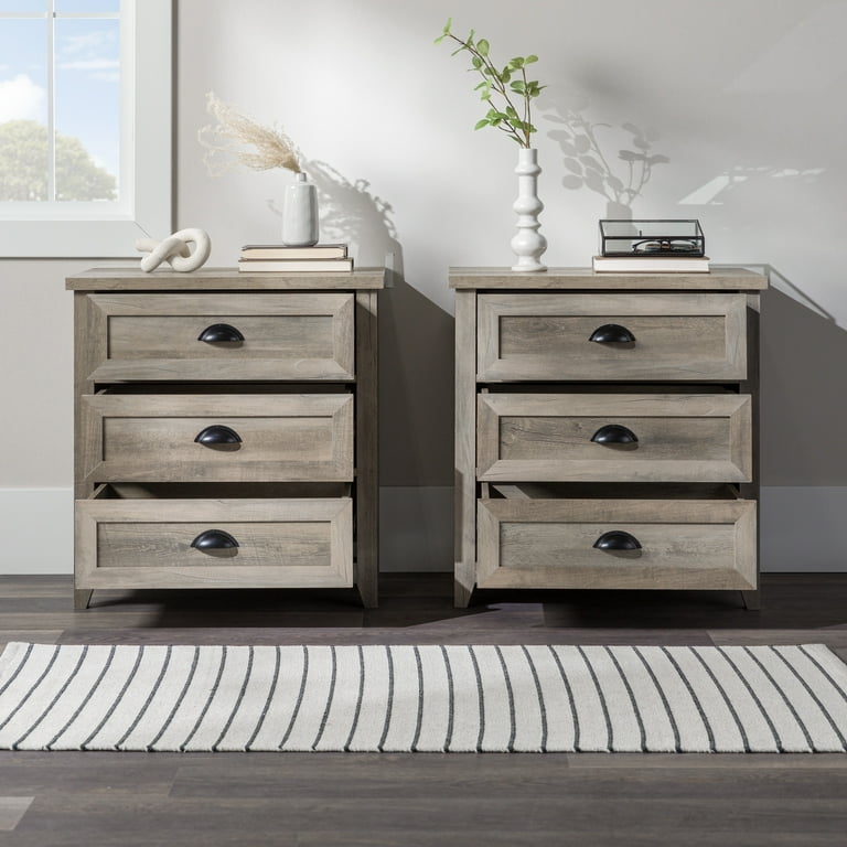 Walker Edison Farmhouse 3 Drawer Nightstand Set of 2 Grey Wash