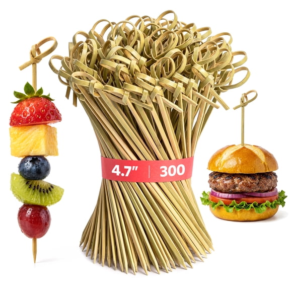 GUSTO Knotted Bamboo Sticks Cocktail Picks Toothpicks for Appetizers, 300-Pack