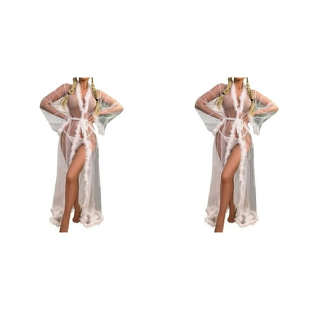 Wijhcboe 2 Pack Women Wet Look Lingerie for Women Open Crotch Fashion Sexy Tulle Robe Sexy Lingerie with Garter Long Lingerie Nightgown Bathrobe Sleepwear Feather Bridal Robe Lace Lingerie Sexy Nigh