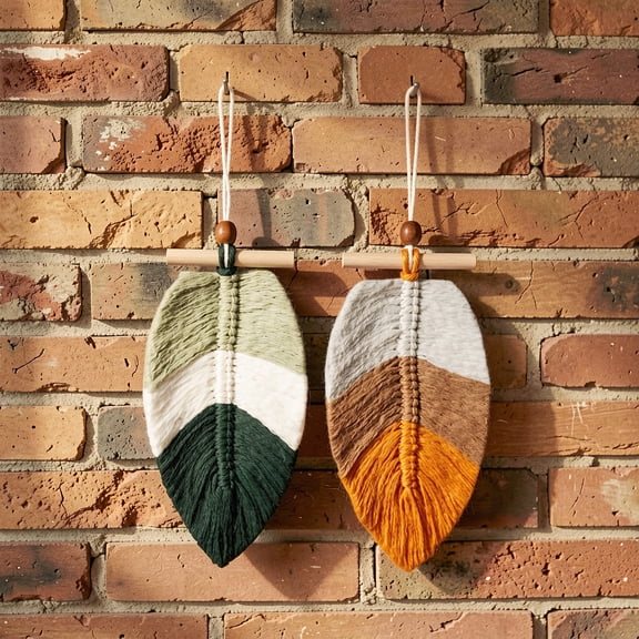 CTIRCHIU 2-Pack Colorful Hanging Leaf Macrame Wall Art, Boho Woven Tapestry Decor for Home, Cafe, Living Room Interior