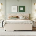 thumbnail image 2 of Bellemave Queen Size Upholstered Bed with Trundle, Wood Linen Fabric Platform Bed with Brick Pattern Headboard, No Box Spring Needed（Beige), 2 of 8