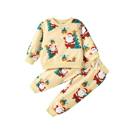 

FOCUSNORM Toddler Baby Boy Girl Christmas Clothes Long Sleeve Santa Claus Print Sweatshirt Tops + Pants Autumn Set