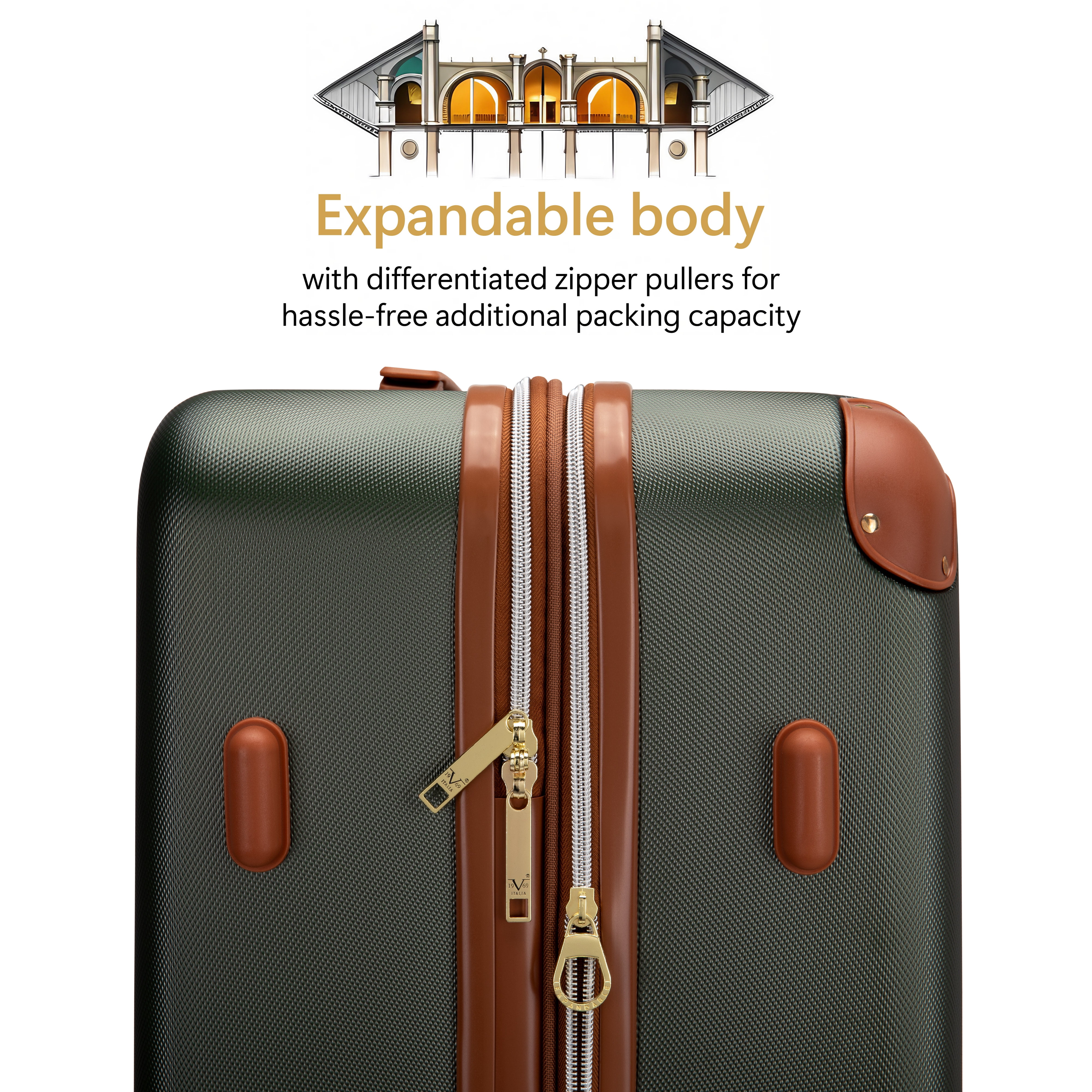 ITALIA Vintage 3 Piece Expandable Retro Luggage Set (Olive Green)