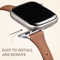 thumbnail image 5 of BANDOVA Slim Genuine Leather Band Compatible with Apple Watch, Women's Thin Replacement Strap, Brown with Silver, 38/40/41mm, 5 of 7