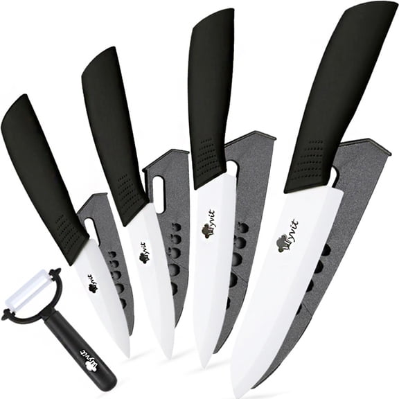 MYVIT Ceramic Knife Set Kitchen 4-Pack Paring Knife with Cover Chef's Cutting Knife for Vegetable Fruit Steak Boneless Meat