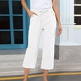 thumbnail image 2 of Petite Linen Pants for Women - Summer Straight Leg Cropped Capris, White Linen Pants for Women Petite Summer Casual Cotton Straight Leg Cropped Pants with Button Pockets, 2 of 5