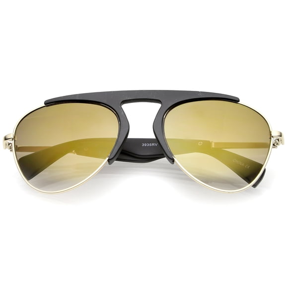 sunglassLA Unisex Bold Brow Bar Keyhole Nose Bridge Colored Mirror Lens Aviator Sunglasses 56mm (Matte Black-Gold / Gold Mirror) - 56mm