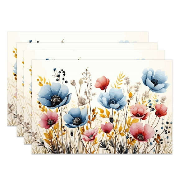 SUNOLIFE Table Place Mat, Floral, 12" x 18", 4 Count
