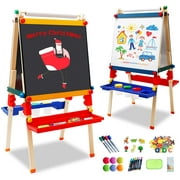 Ealing Wooden Art Easel for Kids, Double-Sided Easel with Drawing Paper Roll