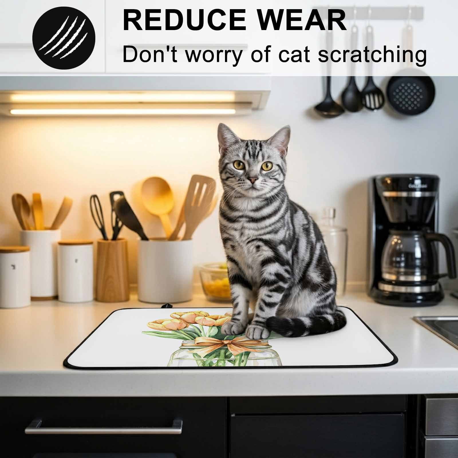 Spring Floral Yellow Stove Top Cover for Electric Stove, Heat-proof & Non Slip Glass Top Stove Cover Protector, Botanical Tulips Flower in Vase Kitchen Flat Cooktop Rubber Mat 24x21 Inches